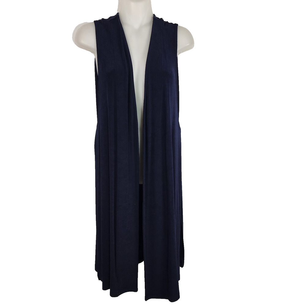 Chico's Travelers Duster Open Cardigan Sz 2 Large Navy Slinky Long Line Packable